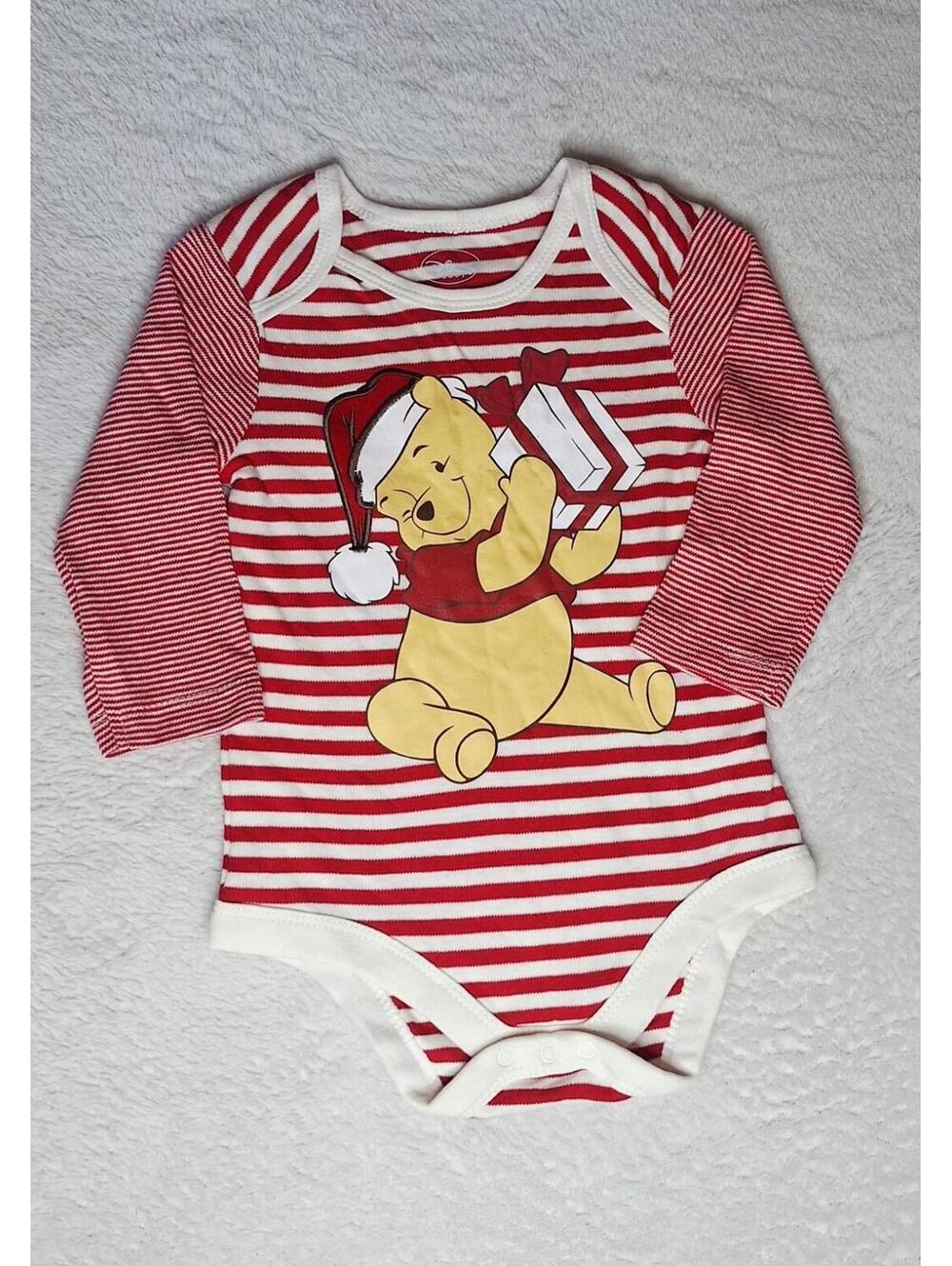 Disney Baby Winnie the Pooh Christmas Bodysuit Red White Holiday 2010 6-9M - EUC